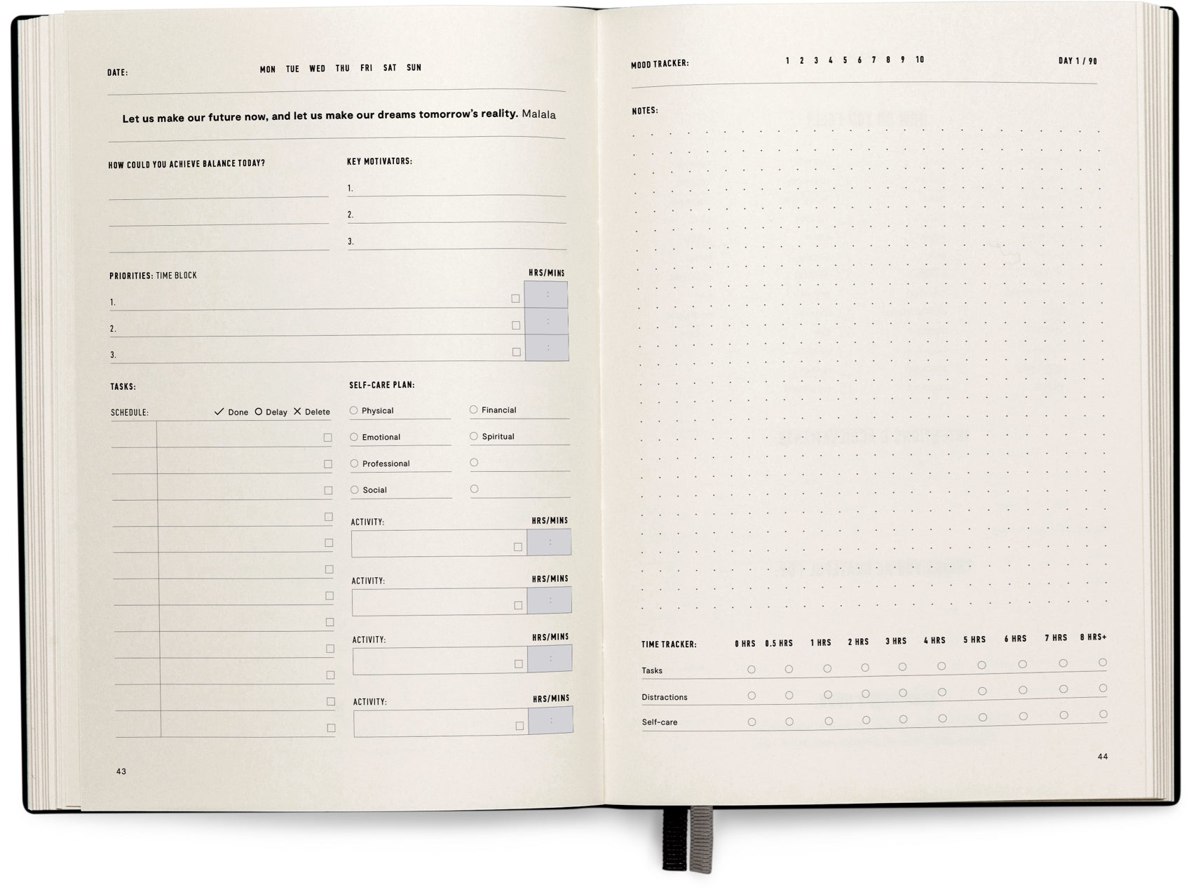 An example of blank pages in the MindJournal